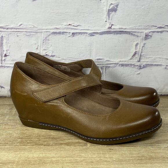 Dansko Lanie Brown Leather Mary Jane Wedge EU 38 US 7.5-8 Comfort Heel Shoes - Picture 1 of 9